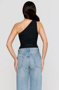 365 Asymmetric Ruched Side Bodysuit - Shadow Black