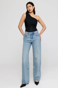 365 Asymmetric Ruched Side Bodysuit - Shadow Black