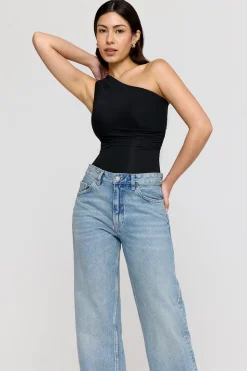 365 Asymmetric Ruched Side Bodysuit - Shadow Black