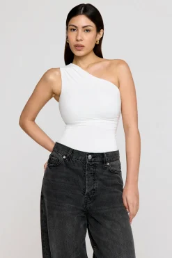 365 Asymmetric Ruched Side Bodysuit - Coconut Milk