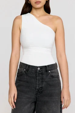 365 Asymmetric Ruched Side Bodysuit - Coconut Milk