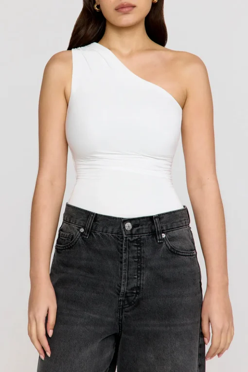 365 Asymmetric Ruched Side Bodysuit - Coconut Milk