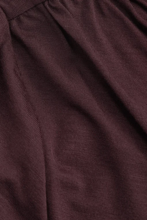 365 Asymmetric Ruched Side Long Sleeve Mini Dress - Mulled Wine