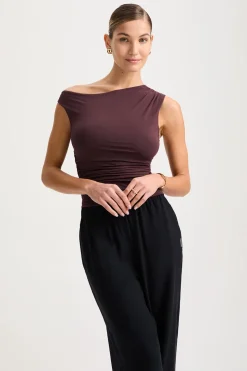 365 Asymmetric Ruched Side Top - Mulled Wine