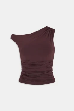 365 Asymmetric Ruched Side Top - Mulled Wine