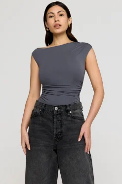 365 Asymmetric Ruched Side Top - Graphite