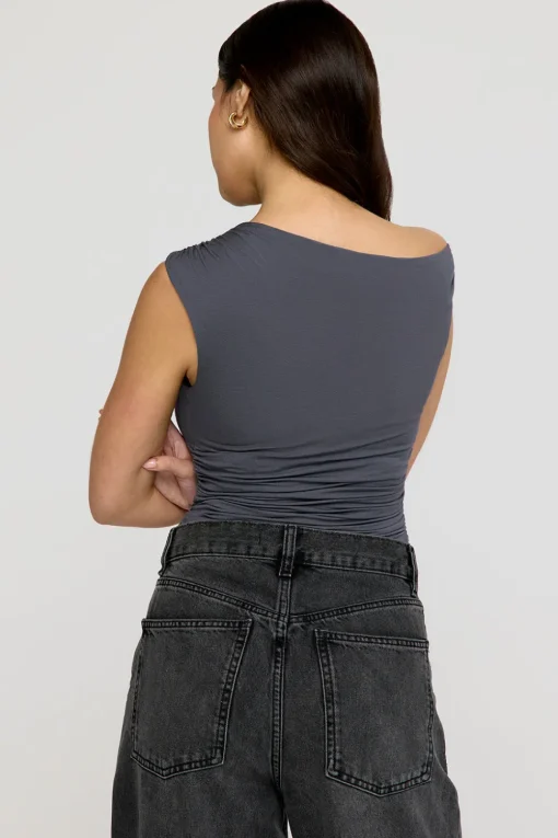 365 Asymmetric Ruched Side Top - Graphite
