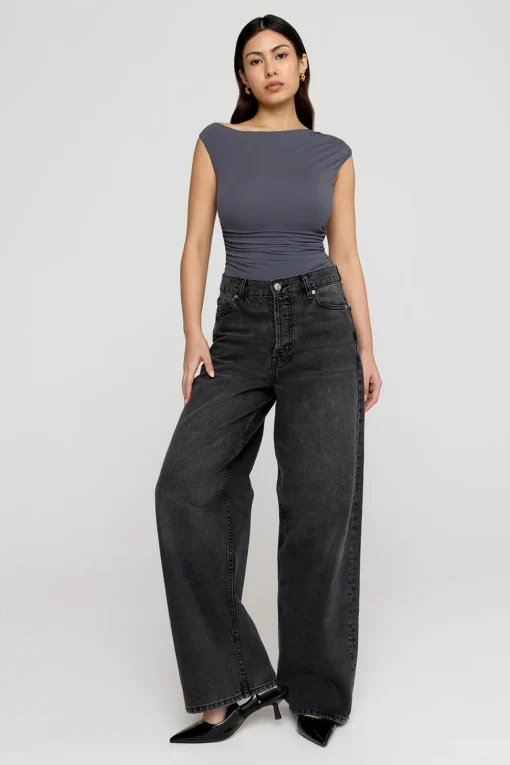 365 Asymmetric Ruched Side Top - Graphite