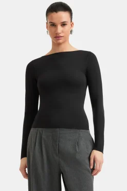 365 Boat Neck Long Sleeve Top - Shadow Black