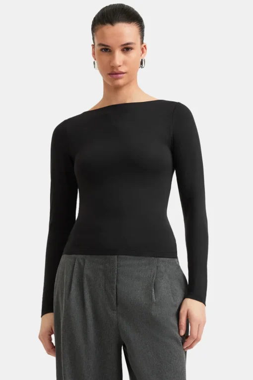 365 Boat Neck Long Sleeve Top - Shadow Black
