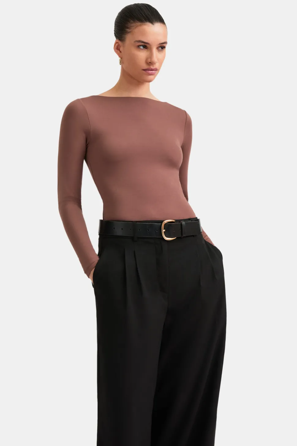 365 Boat Neck Long Sleeve Top - Clay