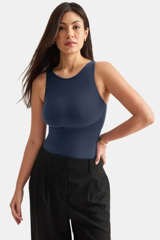 365 Contour Boat Neck Bodysuit - Washed Navy