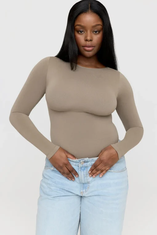 365 Contour Long Sleeve Bodysuit - Stone Khaki