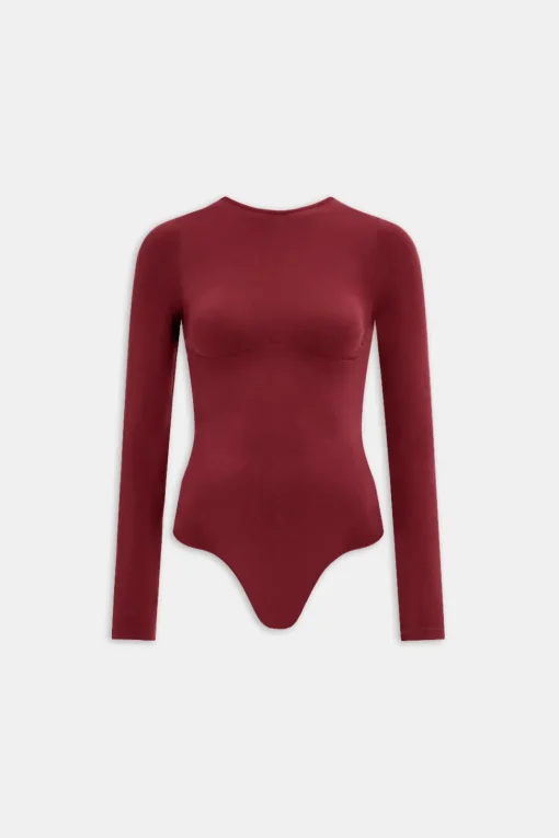 365 Contour Long Sleeve Shaping Bodysuit - Cherry