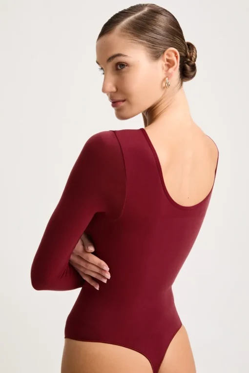 365 Contour Long Sleeve Shaping Bodysuit - Cherry