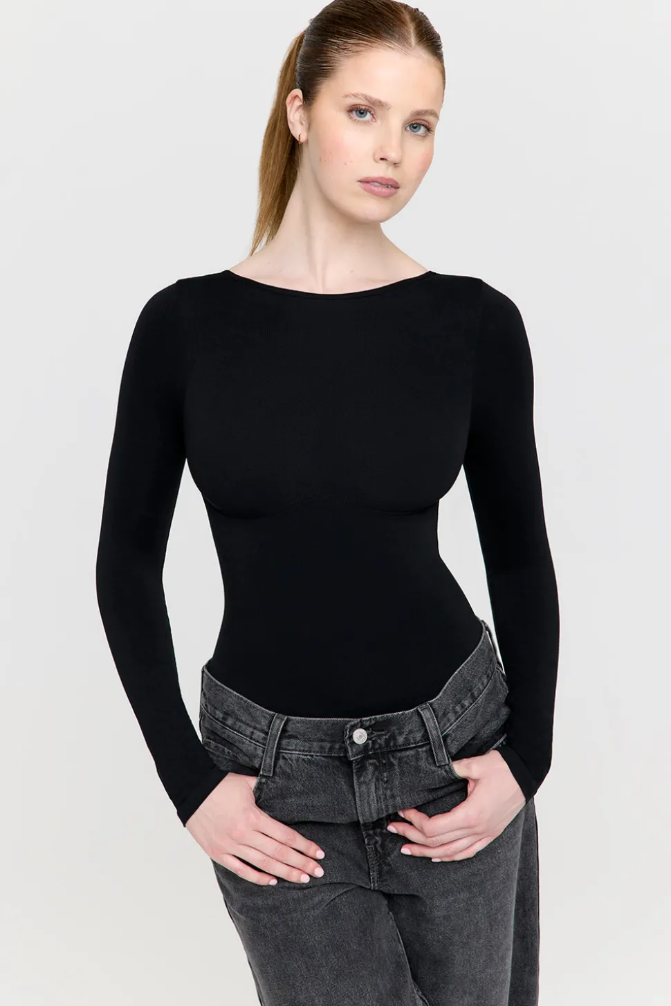 365 Contour Long Sleeve Shaping Bodysuit - Shadow Black