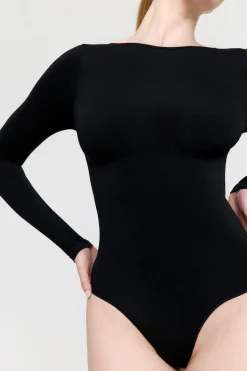 365 Contour Long Sleeve Shaping Bodysuit - Shadow Black