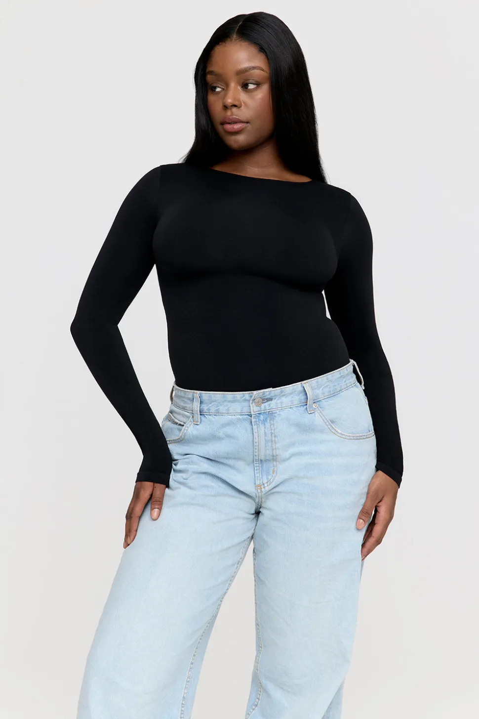 365 Contour Long Sleeve Shaping Bodysuit - Shadow Black