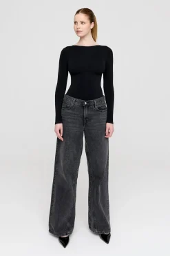 365 Contour Long Sleeve Shaping Bodysuit - Shadow Black