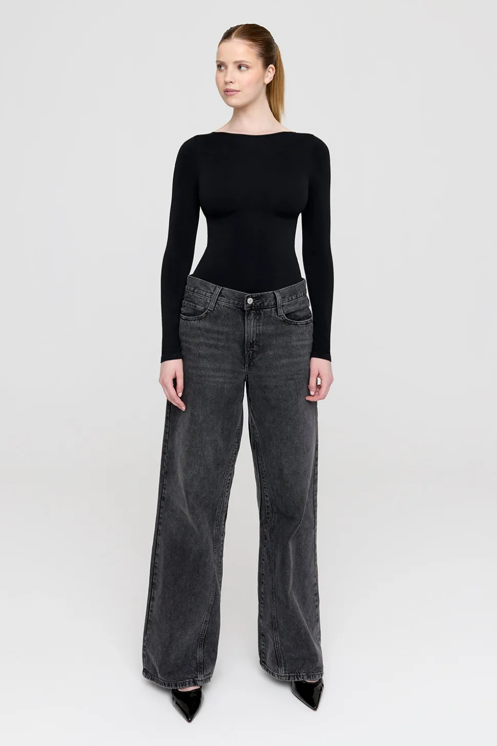 365 Contour Long Sleeve Shaping Bodysuit - Shadow Black