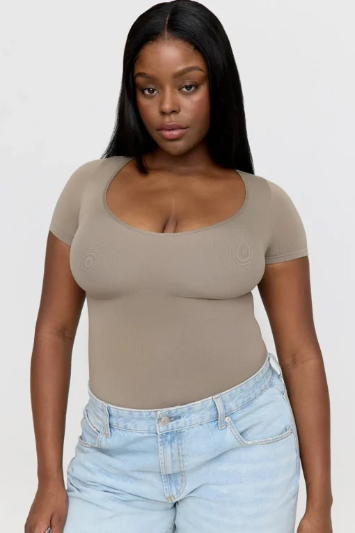 365 Contour Short Sleeve Bodysuit - Stone Khaki