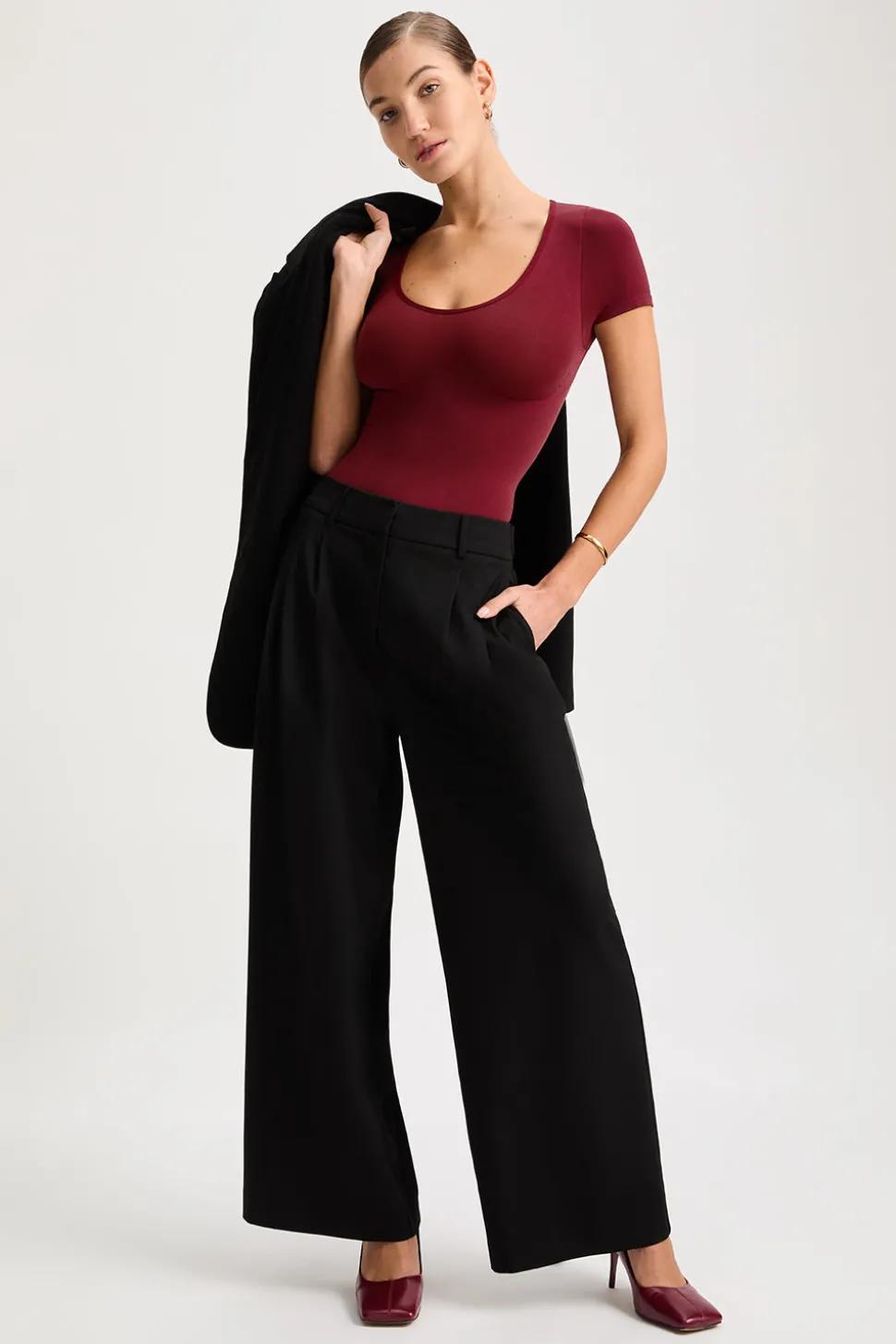 365 Contour Short Sleeve Shaping Bodysuit - Cherry