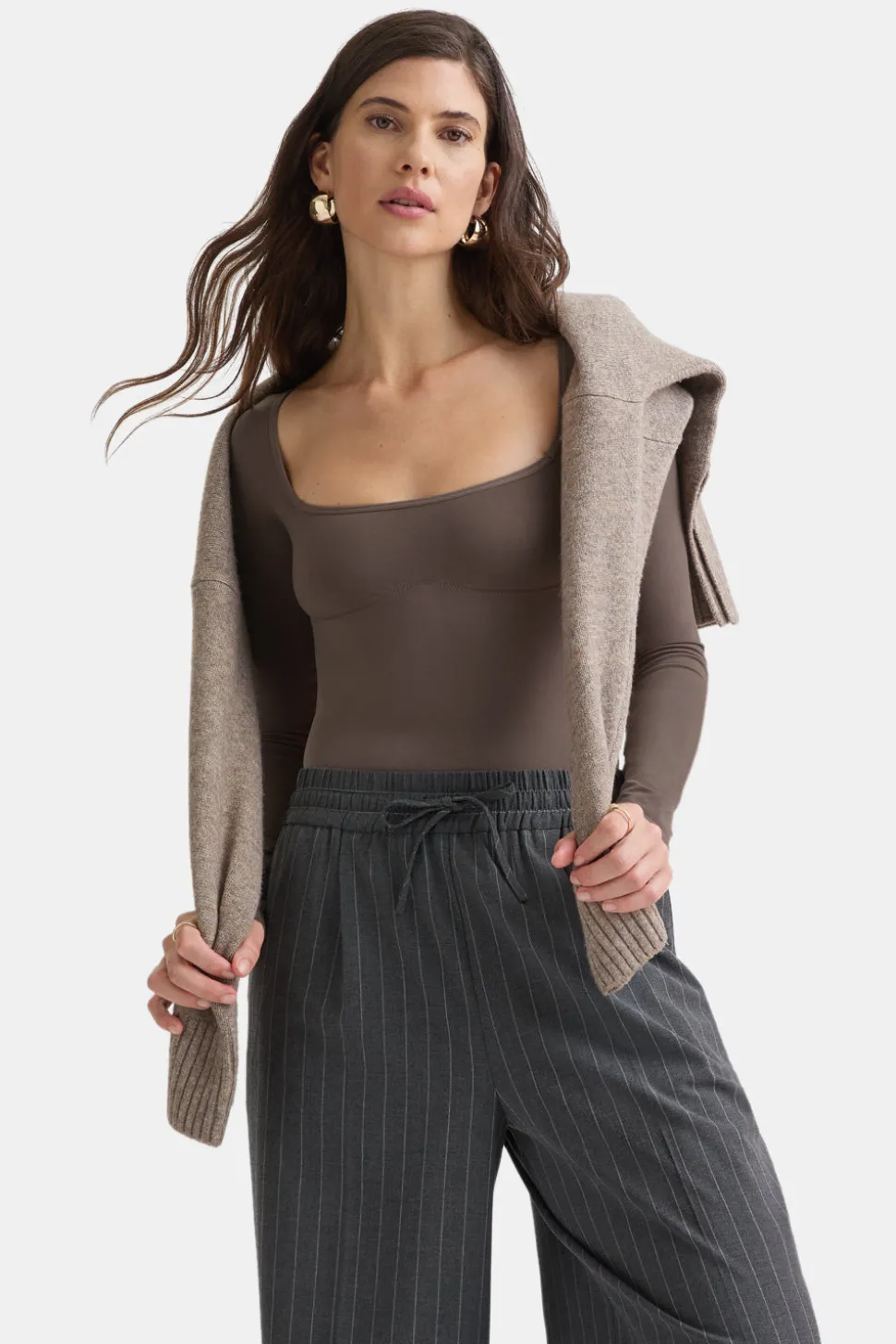 365 Contour Square Neck Bodysuit - Mocha