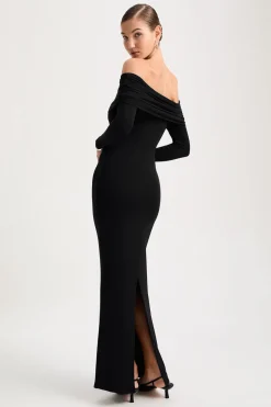 365 Ruched Side Bardot Maxi Dress - Shadow Black