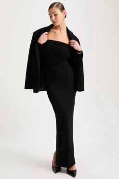 365 Ruched Side Bardot Maxi Dress - Shadow Black