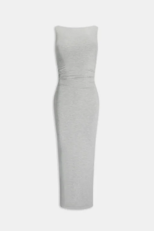365 Ruched Side Boat Neck Maxi Dress - Grey Marl