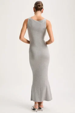 365 Ruched Side Boat Neck Maxi Dress - Grey Marl