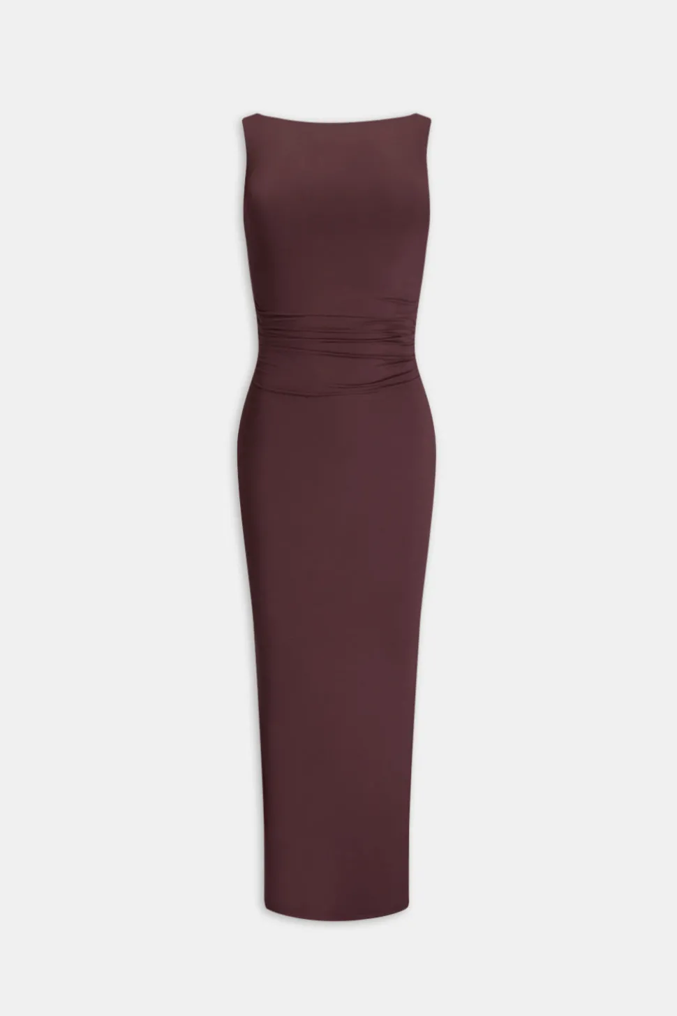 365 Ruched Side Boat Neck Maxi Dress - Mulled Wine
