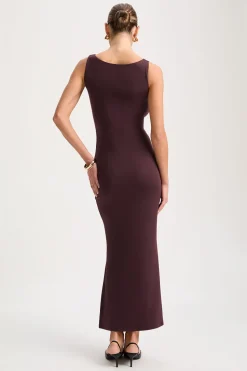 365 Ruched Side Boat Neck Maxi Dress - Mulled Wine