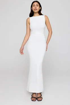365 Ruched Side Boat Neck Maxi Dress - Coconut Milk