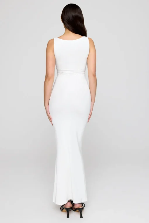 365 Ruched Side Boat Neck Maxi Dress - Coconut Milk