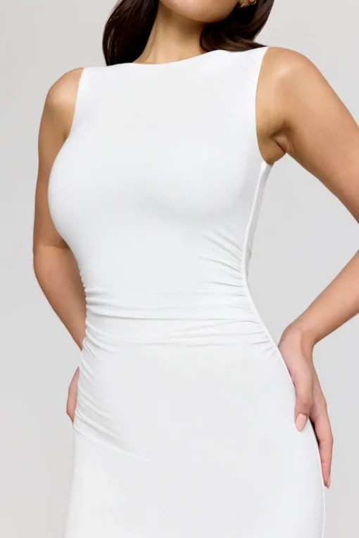 365 Ruched Side Boat Neck Maxi Dress - Coconut Milk