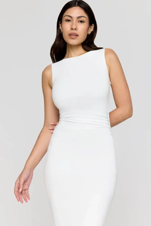 365 Ruched Side Boat Neck Maxi Dress - Coconut Milk