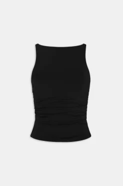 365 Ruched Side Boat Neck Top - Shadow Black