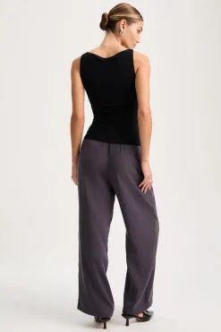 365 Ruched Side Boat Neck Top - Shadow Black