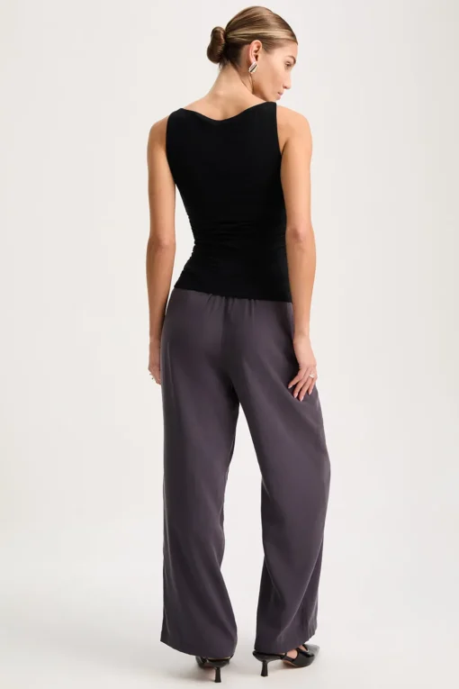 365 Ruched Side Boat Neck Top - Shadow Black