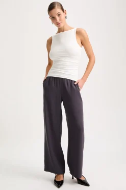 365 Ruched Side Boat Neck Top - Coconut Milk