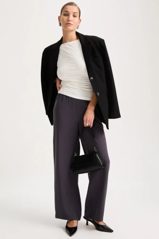 365 Ruched Side Boat Neck Top - Coconut Milk