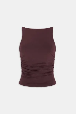 365 Ruched Side Boat Neck Top - Mulled Wine