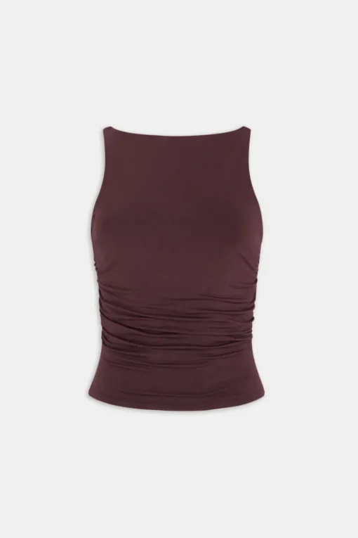 365 Ruched Side Boat Neck Top - Mulled Wine