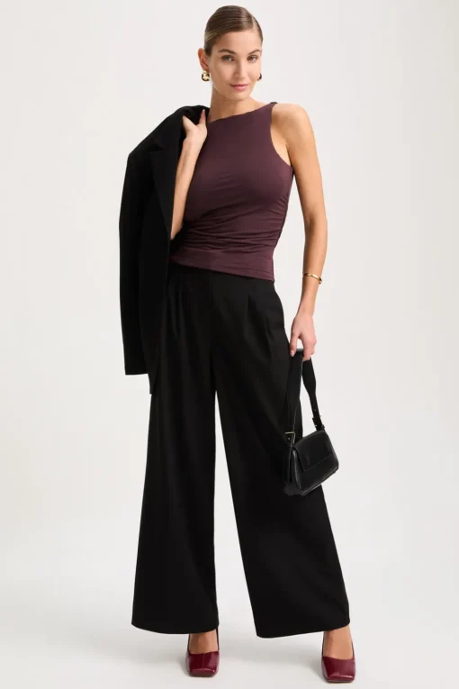 365 Ruched Side Boat Neck Top - Mulled Wine