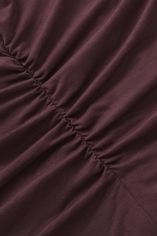 365 Ruched Side Boat Neck Top - Mulled Wine