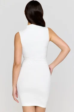 365 Ruched Side Mock Neck Mini Dress - Coconut Milk