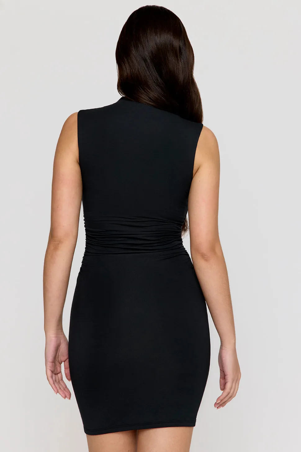 365 Ruched Side Mock Neck Mini Dress - Shadow Black