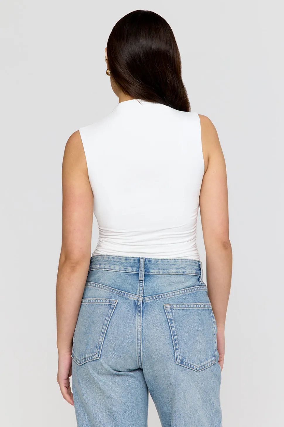 365 Ruched Side Mock Neck Top - Coconut Milk