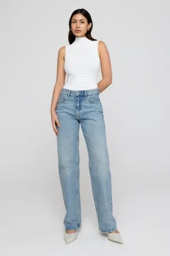 365 Ruched Side Mock Neck Top - Coconut Milk